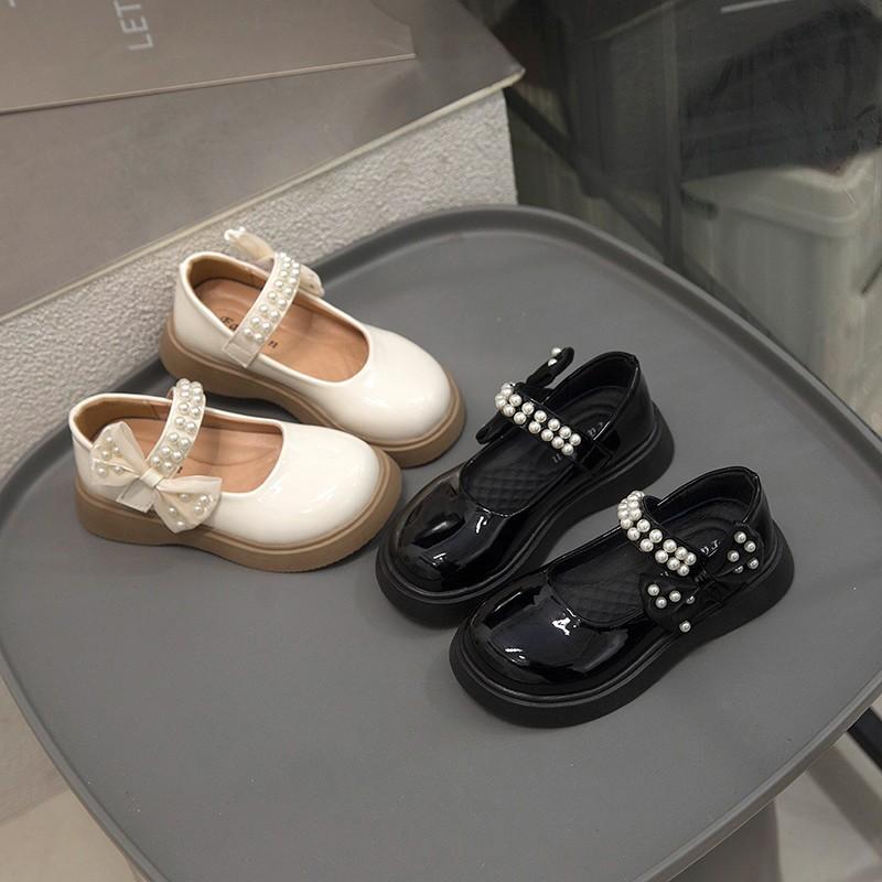 Foreign fashion small leather shoes 2025 spring and autumn new children's pearl princess shoes British style single shoes girls shoes