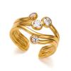 4Pcs Luxury Stainless Steel Cubic Zirconia Open Ring Set for Women Delicate Wavy Spiral Rings Party Stackable Jewelry Gift