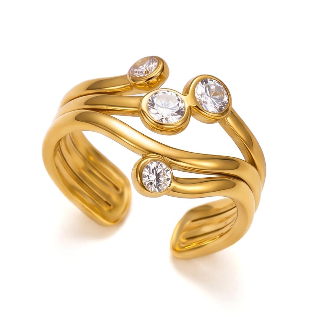 4Pcs Luxury Stainless Steel Cubic Zirconia Open Ring Set for Women Delicate Wavy Spiral Rings Party Stackable Jewelry Gift