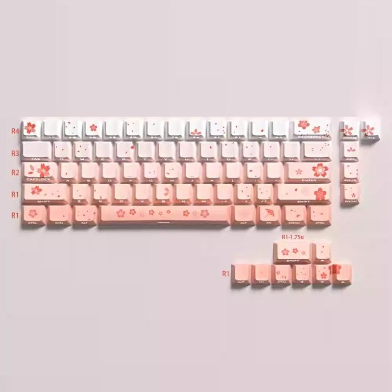 74Key Side Print Translucents Keycaps Sakuras Original Profile Sublimations Backlit Keycap for 60 Mechanical Keyboards