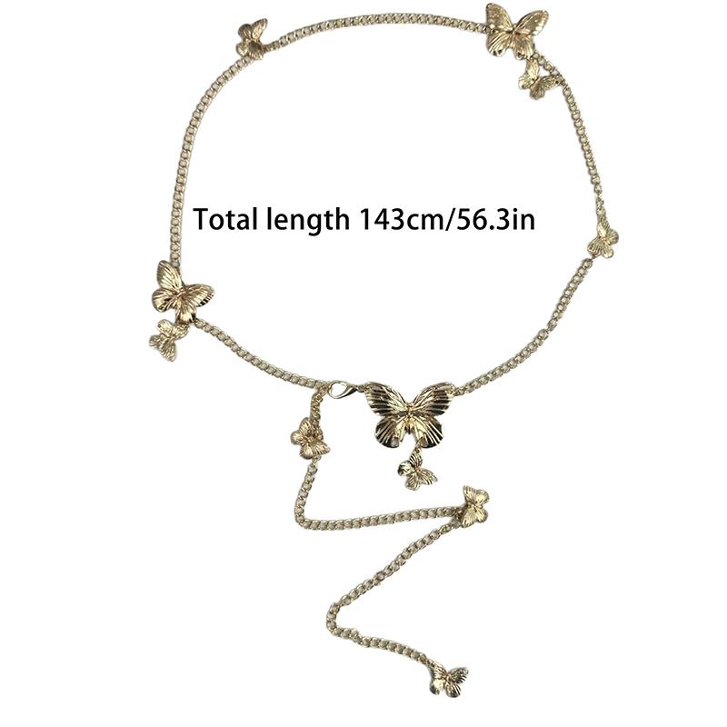 Exquisite Gold Color Butterfly Waist Chain For Women Vintage Metal Long Tassel Belt Lady Body Chains Y2K Jewelry Accessories