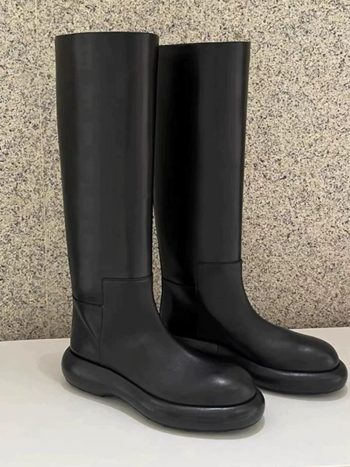 

Прямые рыцарские сапоги женские новые осень-зима 2025 толстая подошва круглый носок тонкие сапоги до колена длинные сапоги высокие сапоги 40 чёрный