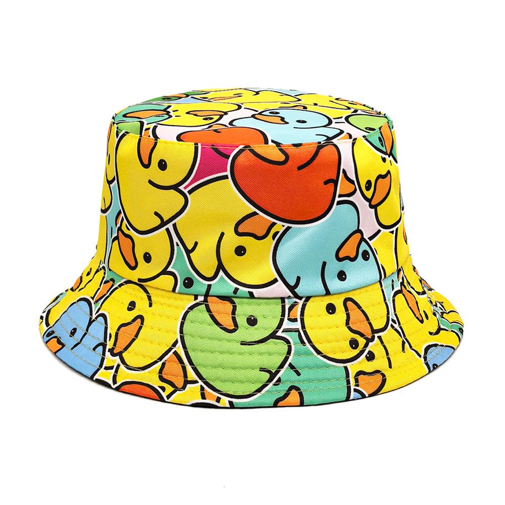 1PC Four Seasons New Yellow Duck Double Sided Printed Fisherman's Hat For Couples Japanese Style Trendy Versatile Sunscreen Hat