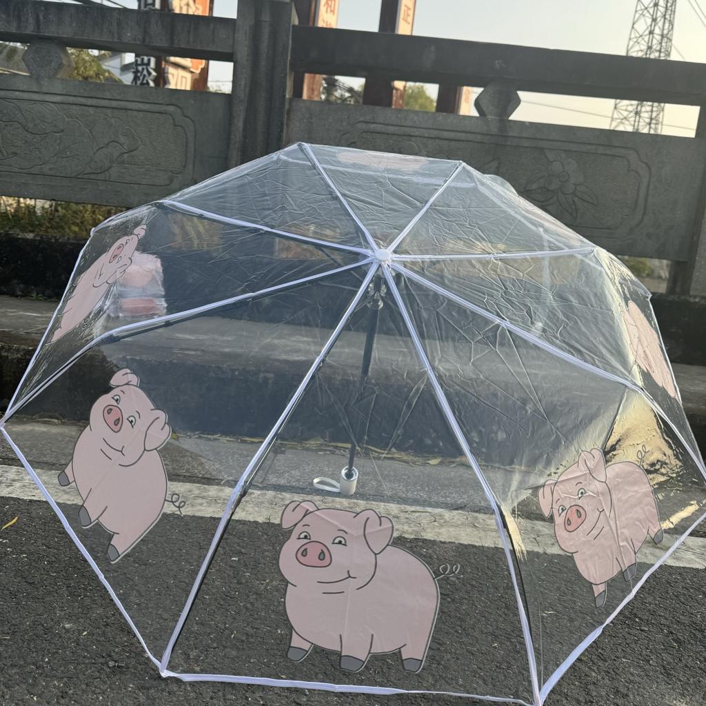Korean Umbrella Folding Cute Korean Mini Fresh Simple Sen Series Trifold Cherry Blossom Transparent Japanese Umbrella