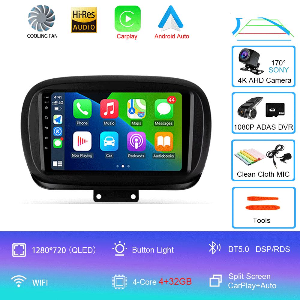 Car Radio Android 14 Carplay Auto for Fiat 500X 2014-2020 Multimedia Video Player Navigation GPS Stereo WIFI+4G 2 Din 2din DVD