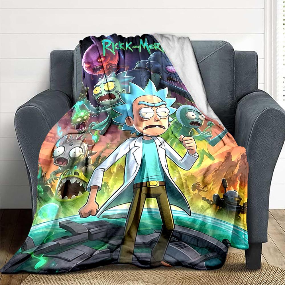 1pc Rick and Morty Blanket Lightweight Flannel Throw For Sofa, Bed, Travel, Livingroom, Office, Couch, Chair, And Bed