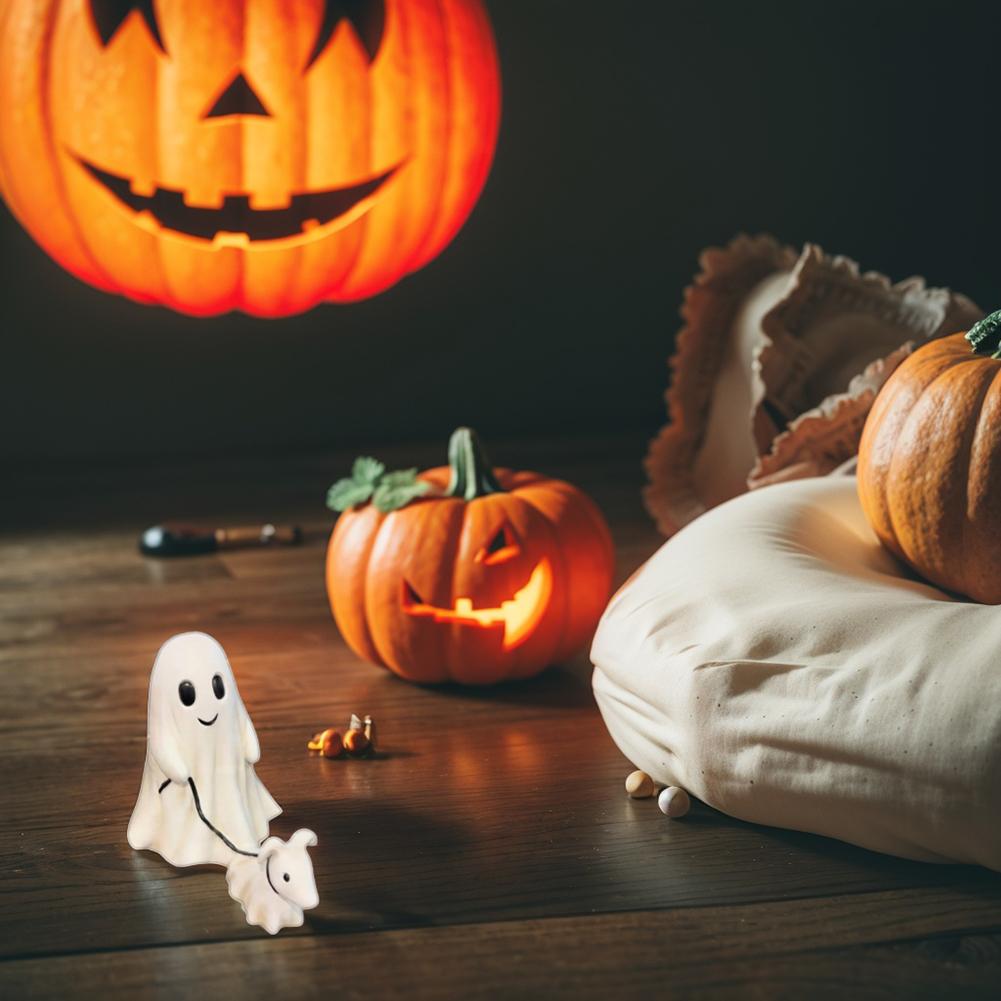 Halloween Cute Ghost Walking Dog Ornament Resin Ghost Walking Dog Figurine Creative Ghost Walking Dog Sculpture Gift for Friends