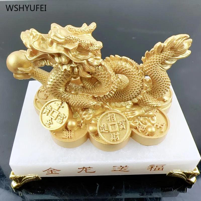 Zlatý drak Dárková dekorace ve tvaru draka Sochařství Řemesla Obývací pokoj Bytové dekorace Dárek k nastěhování Feng Shui Doplňky