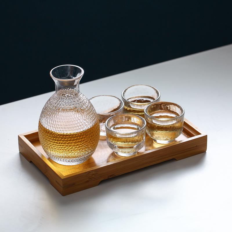 Japanese Sake Jug Set Glass Wine Set Household White Wine Cup Hammer Pattern Cup Yellow Wine Warmer Hot Wine Jug Wine Dispenser