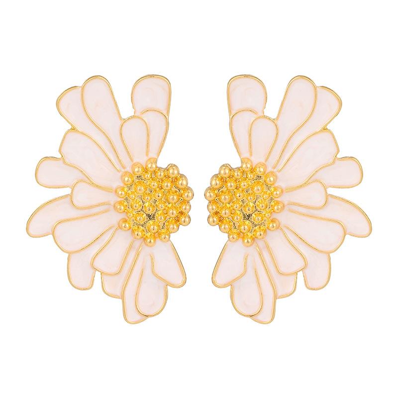Retro Alloy Floral Stud Earrings Temperament Texture Painting Oil Flower Earrings Women