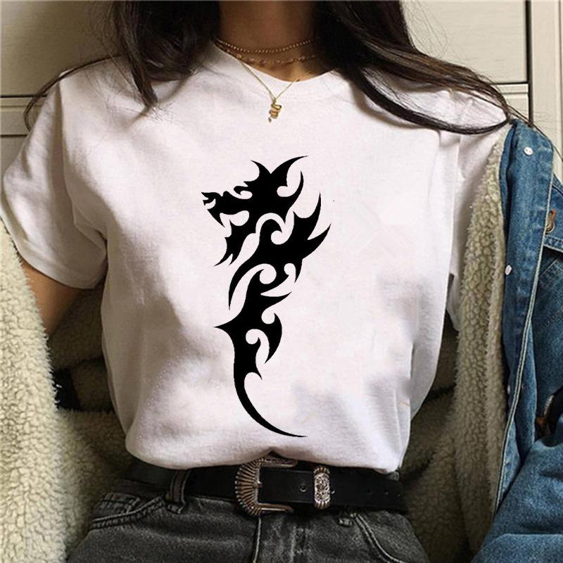 Harajuku Chinese Dragon Print Popular Fashion Trend Largesized Thin Unisexs and Womens Same Shortsleeved Tshirt Graphic
