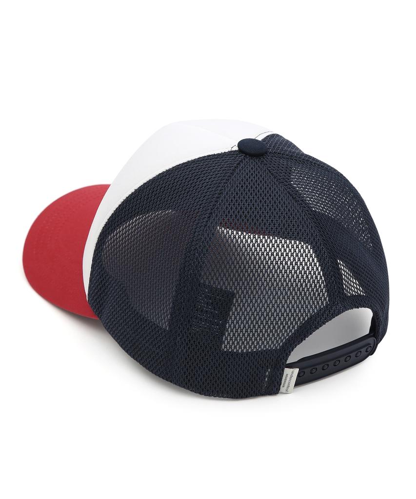 Eondeokeonteulol Summer Mesh Sunblock Logo Color Block Ball Cap Unisex Baseball Cap Signature / Mesh Trucker B B / Navy Red
