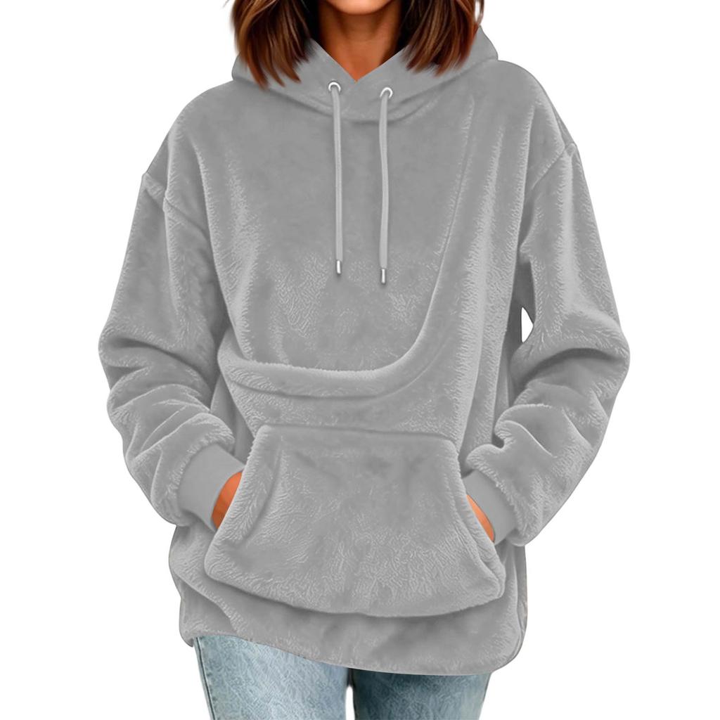 Women's Casual Color Hoodie - Loose Fit Plush Pullover Sweatshirt for Everyday Wear