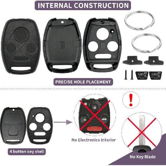 2 Pack Key Fob Shell Replacement for Honda Accord 2003-2012 / Civic EX 2006-2013 / Pilot 2009-2015 / CR-V 2005-2006 4 Button Car Keyless Entry Remote