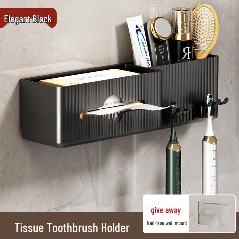 MDNG No-Drill Bathroom Tissue Box with Dual Storage Shelf