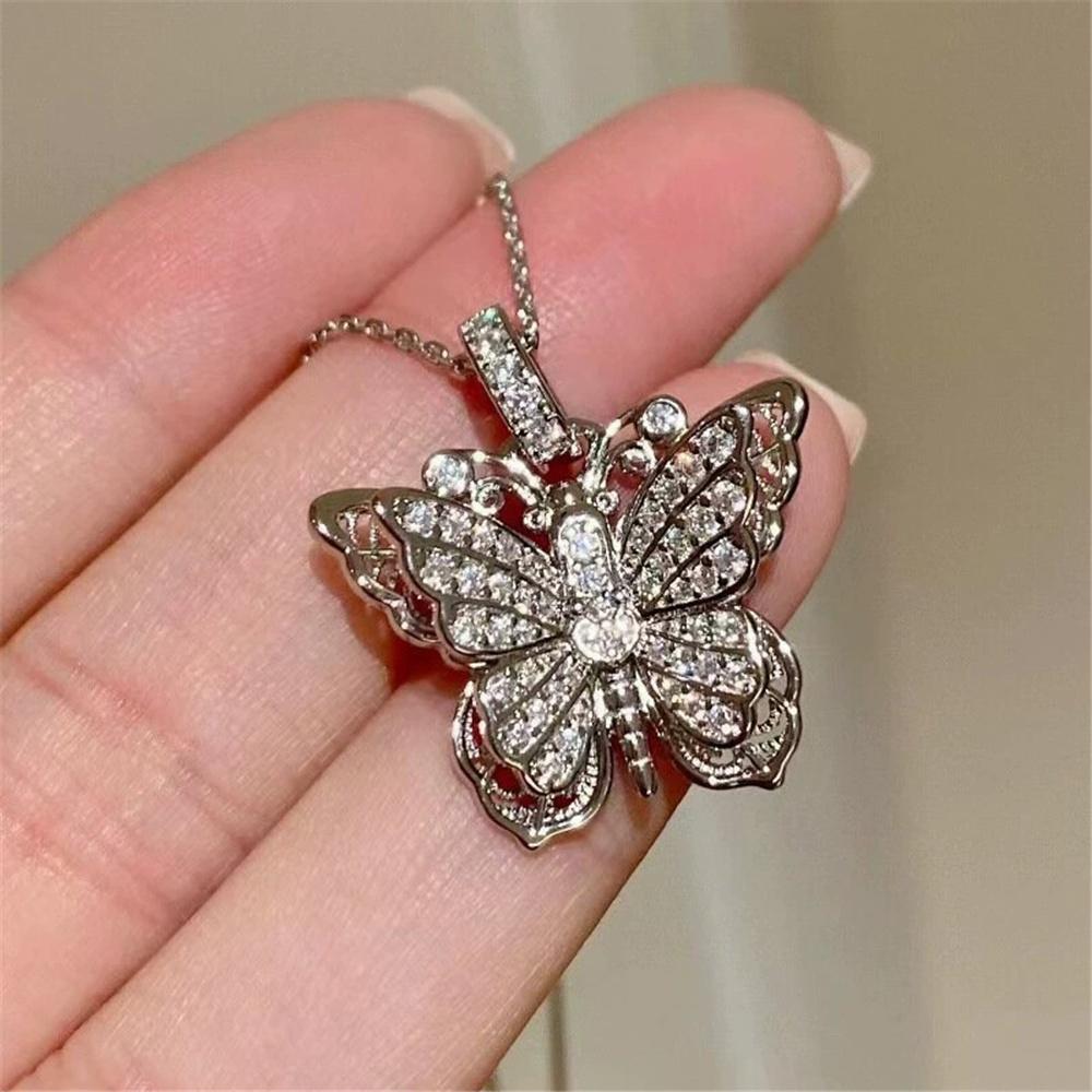 Cute Female Butterfly Pendant Necklace Vintage Silver Color Wedding For Women