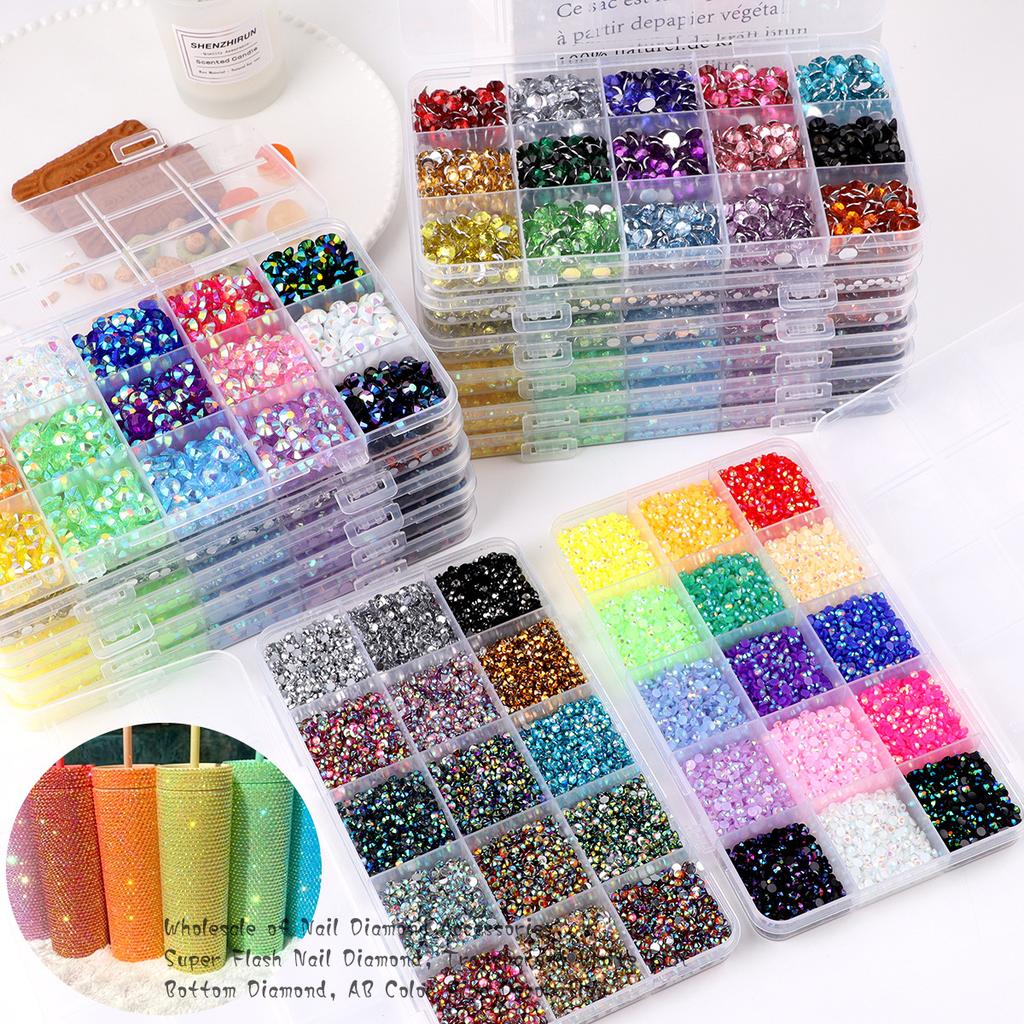 15-Kleur Hars Platte Bodem Boor, Kleur Ab Boor, Gemengde Kleur Acryl Boor, Handgemaakte Diy Sticker Boor, Grote Transparante Diamant Sieraden Set.