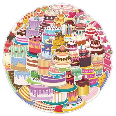 50 New Birthday Cake Graffiti Stickers Car Mobile Phone Water Cup Decoration Stickers Waterproof Creative Hand Note Stickers