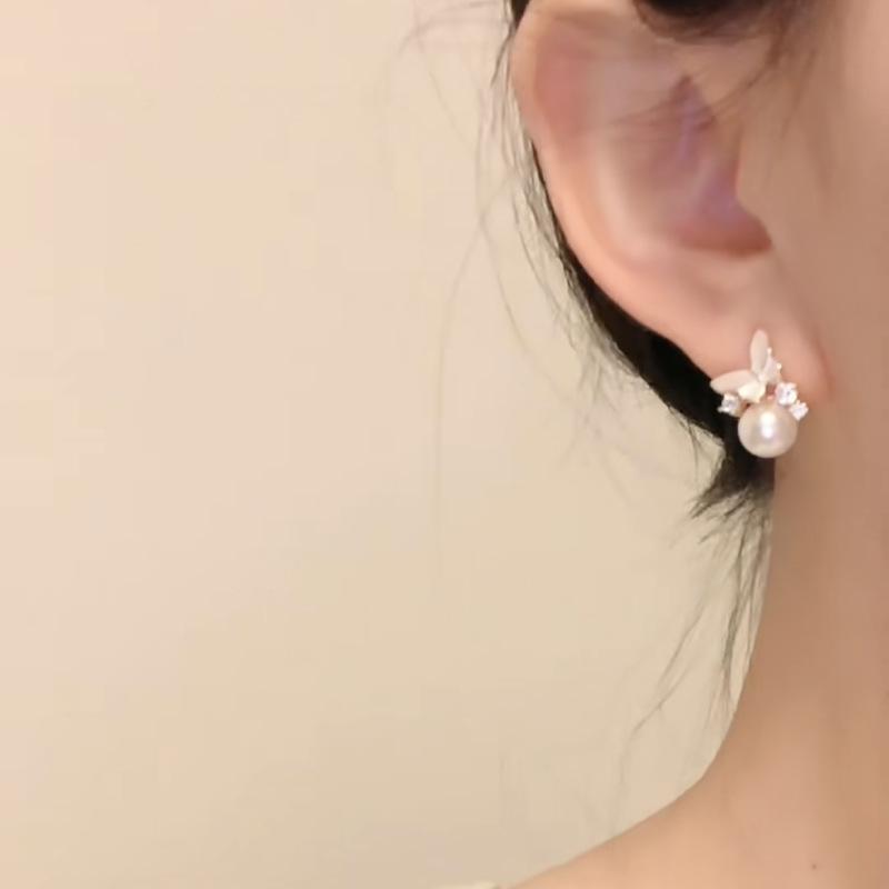 Drip Oil Diamond Pearl Butterfly Earrings Fashion Simple Temperament Versatile Stud Earrings Exquisite High Sense Earrings Women