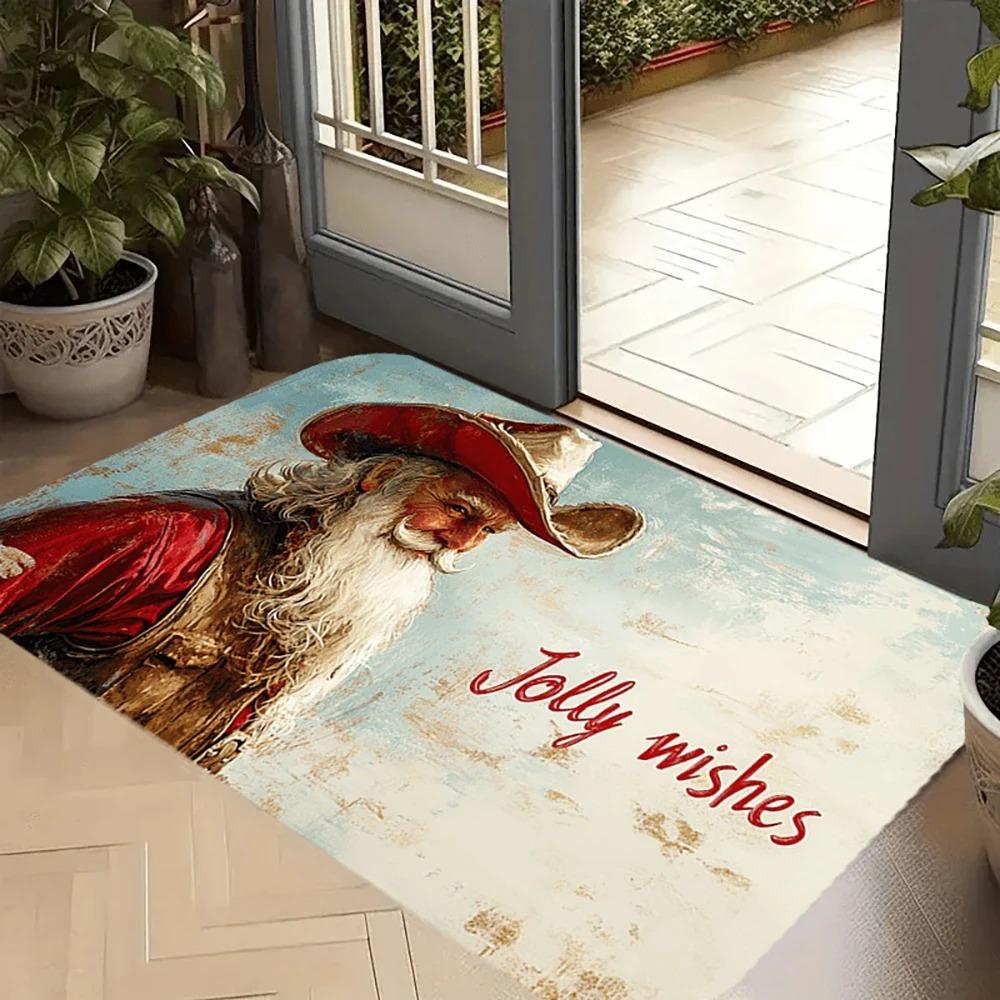 

Christmas Print Welcome Doormat Non-Slip Washable Carpet for Living Room Bedroom Bathroom Kitchen Laundry Rug 30x50cm