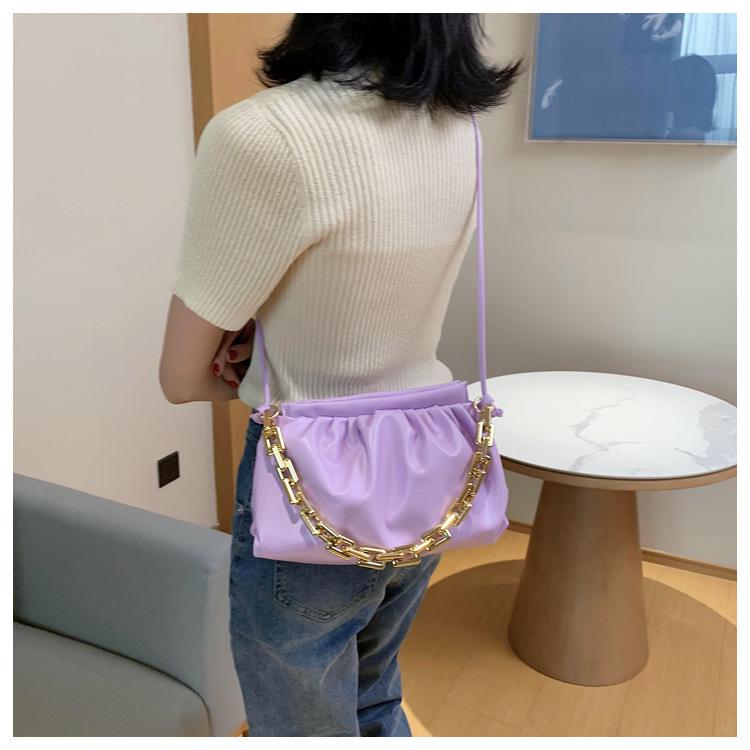 2020 Women's Chunky Chain Ruched Microfiber Crossbody Underarm Handbag