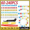 240-60pcs Car Styling Auto Safety Blade 5A 10A 15A 20A 25A 30A Mixed Set Kit Auto Car Fuses Assortment Set Mini Blade Fuse Repla