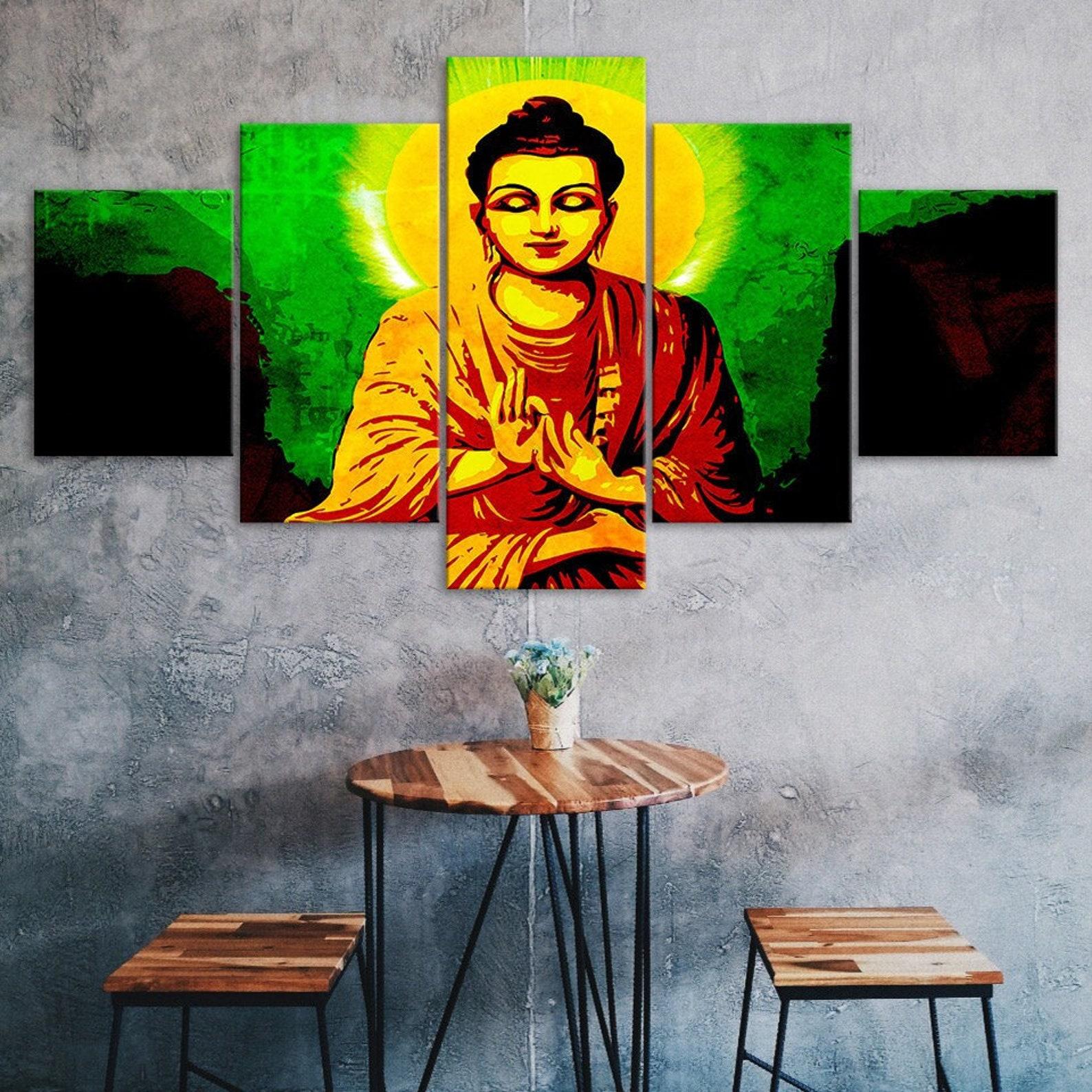 

Buddhist Meditation Mindfulness 5 Piece Five Panel Wall Canvas Print Modern Art Poster Picture Home Decor Gift For Him For Her 20X35 20X45 20X55CM