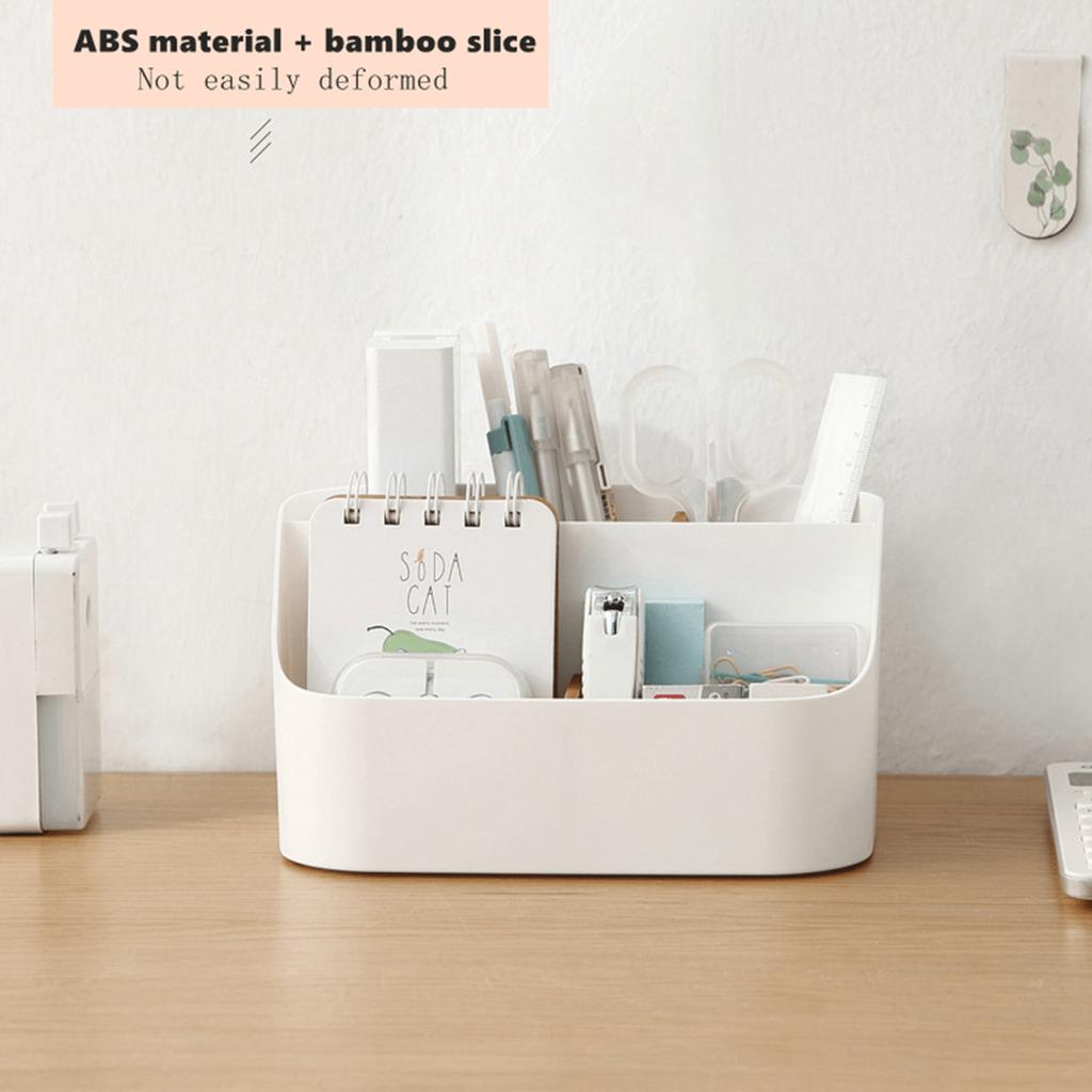 Versatile White Desk Organizer - 3-Compartment Storage Box for Pens, Pencils & Accessories | Ideal for Home Office, Vanity Table
