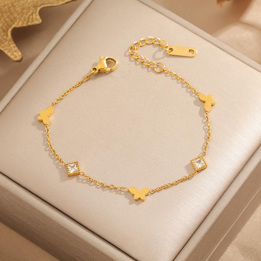 Women's Titanium Steel Rhombus Butterfly Bracelet: Durable, Light Luxury, High-End Design, Simple and Elegant.