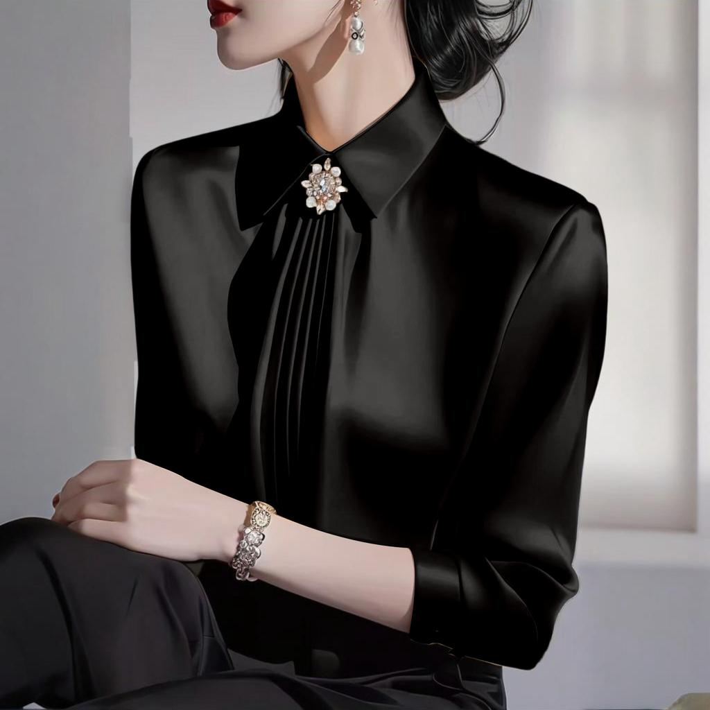 Elegante Damen Langarm Satinbluse mit Schleife