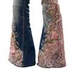 Bell Bottom Jeans for Women 3D Digital Floral Print Stretch Flared Jeans Mid Rise Retro Denim Pants with Pockets