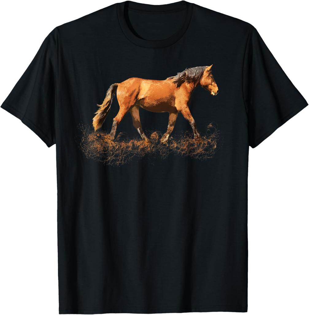 Earthy Brown Horse Silhouette Running Graphic T-Shirt Casual Cotton Short Sleeve Tee for Riders
