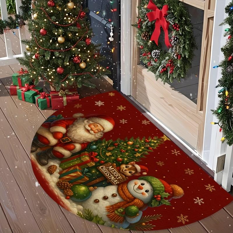 1Pcs Santa Tree Snowman Semi Circle Welcome Doormat Non-Slip for Outdoor Patio Porch Kitchen Bathroom Entryway Floor Mat