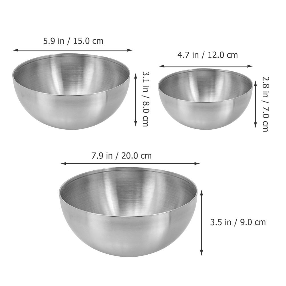 

3Pcs Stainless Steel Salad Bowls Set Multi-Functional Mixing Bowls for Eggs Soup Noodles Fruit Storage Kitchen Prep Cooking срібний