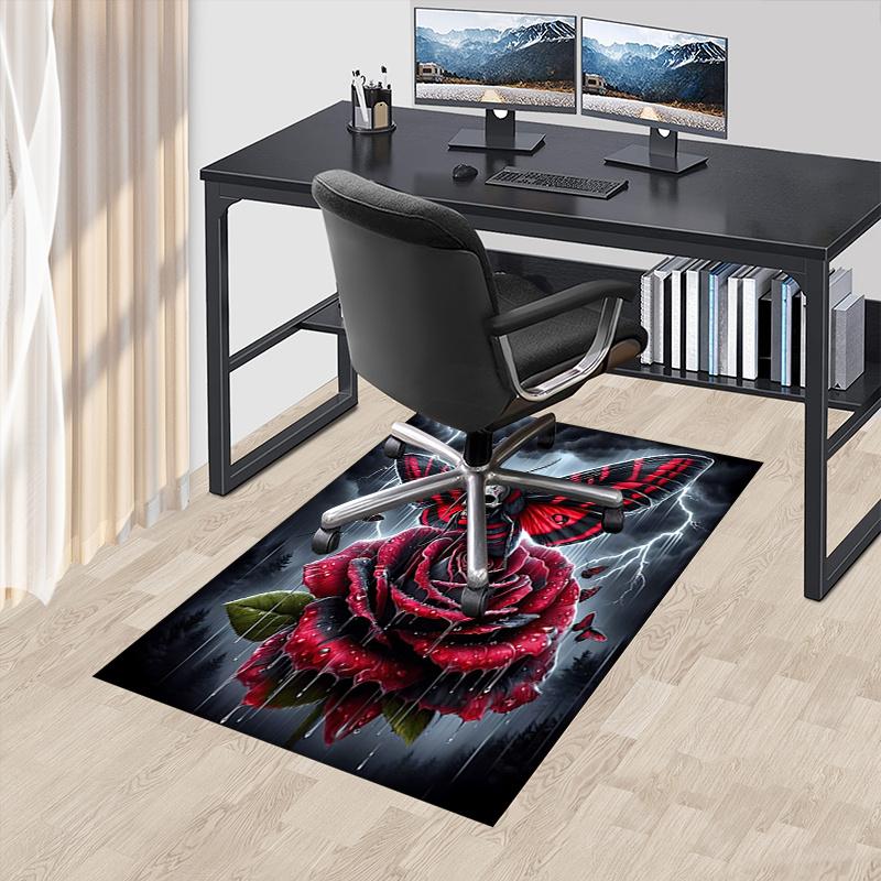 Chair Mat: Gothic Butterfly & Rose Office Carpet Large Size, Home Decor, Sofa Rug, Gift for Office and Living Room