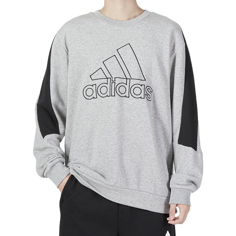 Adidas Unifarbenes Sweatshirt mit Rundhalsausschnitt und großem Logo für Herren, Oberteile, Grau HC5860