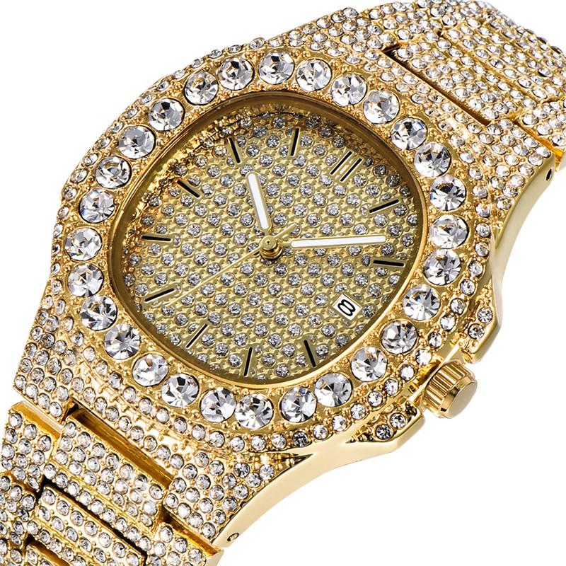 Full Diamond Watch Men's Trendy Man Cool Diamond-encrusted Gypsy Calendar Quartz Watch