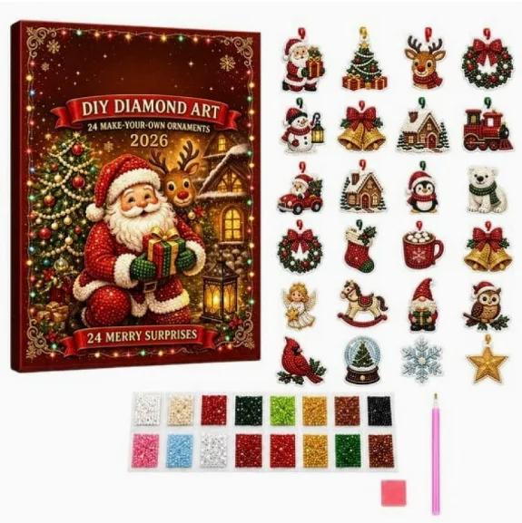 24-Tage Mini Weihnachtsstein-Ornament Adventskalender, Einzigartige Designs, Baubare Steine, Aufhängeschlaufen Enthalten, Feiertagskalender