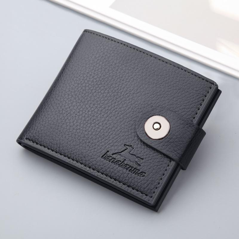 Men's Retro Leather Wallet with Buckle - Short, Soft, Horizontal Design and Card Holder for Youth