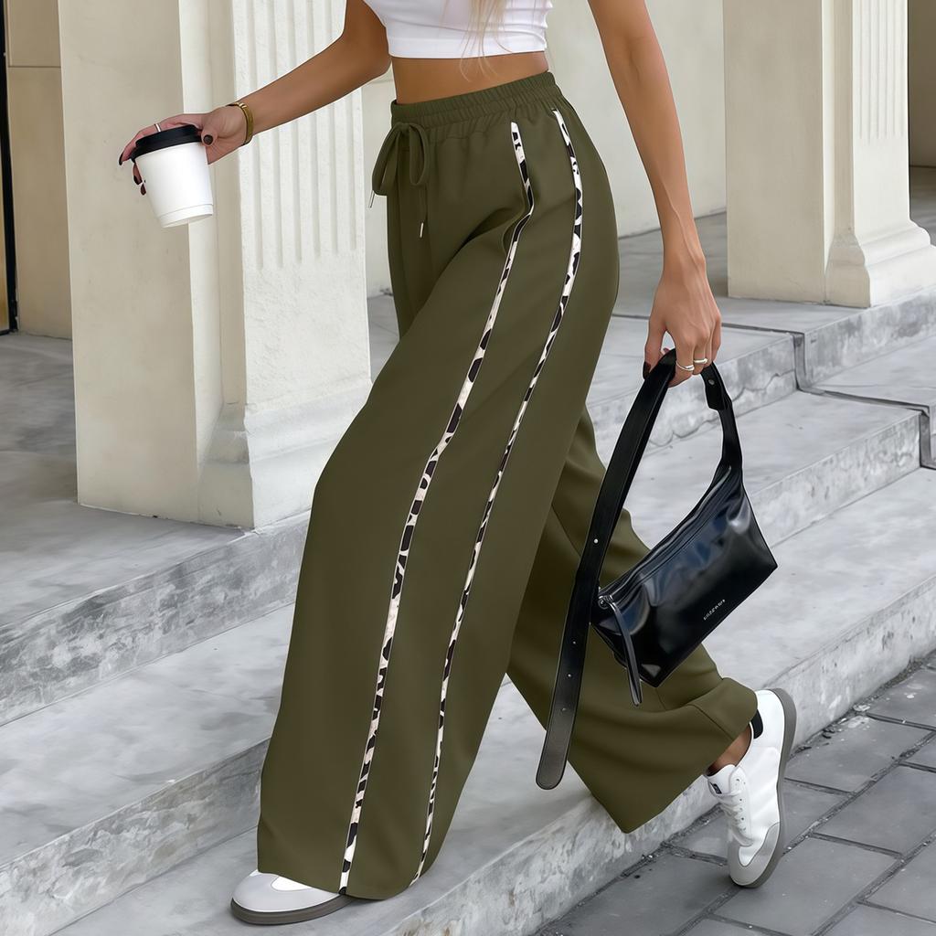 Women's Loose Casual Leopard Print Drawstring Wide Leg Pants