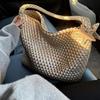 Gun Gun Champagne Woven Tote Bag Women's Large Capacity Premium Sense Portable Underarm Shoulder Bucket Bag