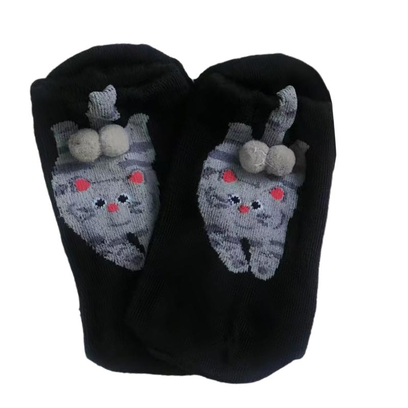 5 Pair Whimsically 3D Fuzzy Balls Cats Pattern Ankle Socks Lightwieght Breathable Funny Middle Calf Socks for girl and boy