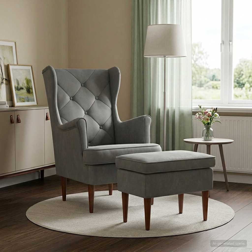 Armchair with Ottoman 2 pcs. Dark Grey Velvet