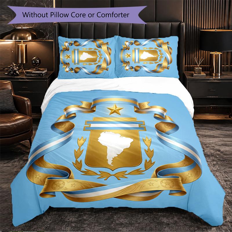 Argentina Football Pattern 3 Pieces Bedding Set Soft Microfiber Duvet Cover with Pillow Cases for Bedroom