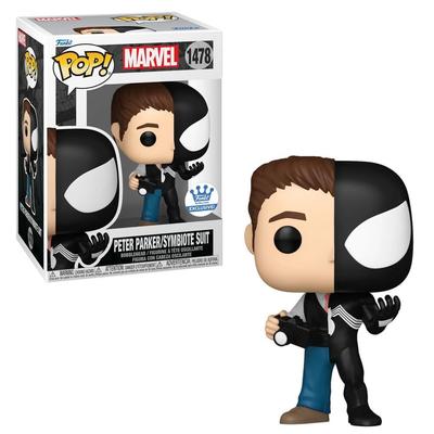 Funko Marvel Peter Suit Vinyl Shop Exclusive Pop! #1478 Parker/Symbiote Bobblehead, 3.8 Inches,