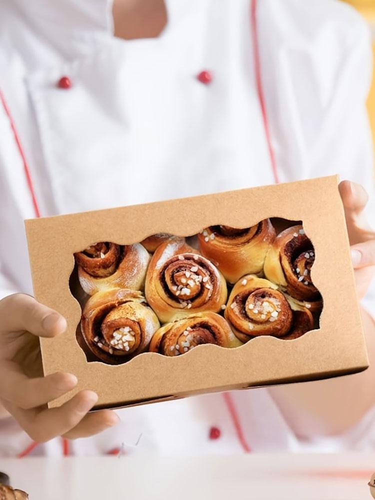 30 Pieces Kraft Bakery Box with Window Bakery Candy Box Treat Dessert Box for Pastry Biscuit Macaron Pie Candy Donuts