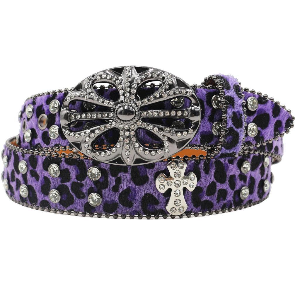 Bohemian Women's Leopard Print Rhinestone Leather Belt - Ethnic Style Versatile Accessory