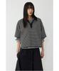 STUDIO TOMBOY Striped Semi-Crop Collar Short Sleeve T-Shirt _Black 9176322999