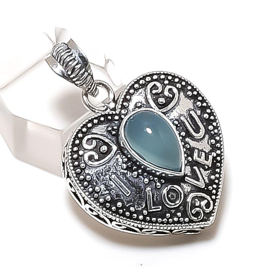 Natural Aqua Chalcedony Gemstone 925 Sterling Silver Jewelry Pendant 1.46  ETC-13943