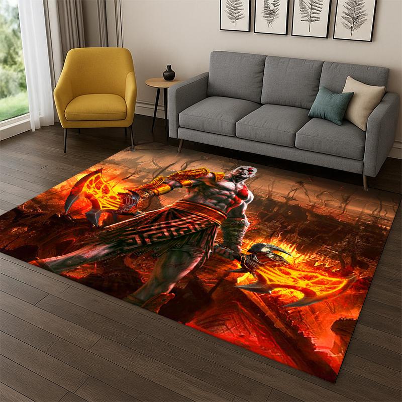 Retro God of War Game Kratos Carpet Rug for Bedroom Living Room Sofa Playroom Doormat Home Decor,Kid Area Rug Non-slip gift